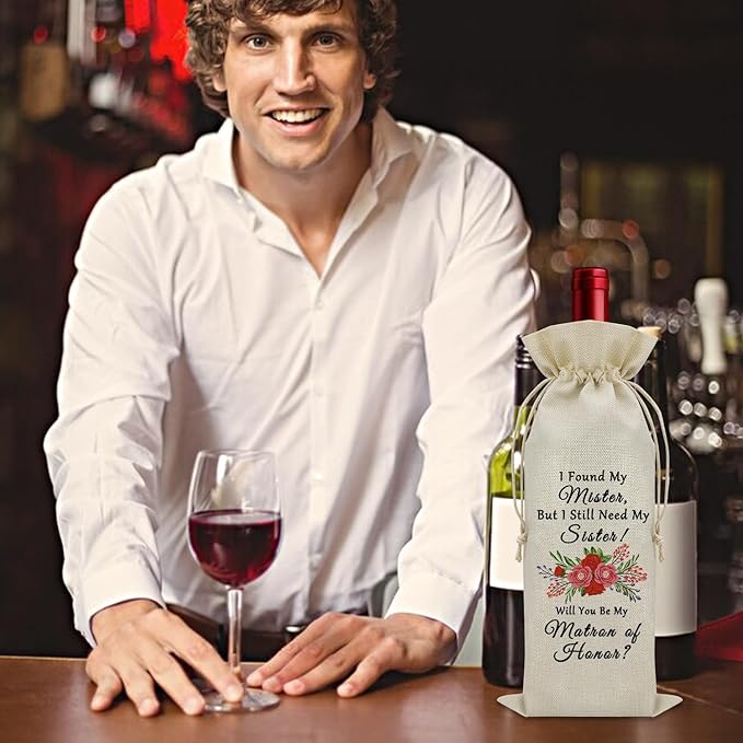 Matron of Honor Proposal Gifts Wine Bag Gifts for Bridal Party from Bride on Wedding Day Thank You Gifts Wine Bottle Decoration Bag Bridal Shower Gifts Ideas Wine Accessories Gifts for Wine Lovers