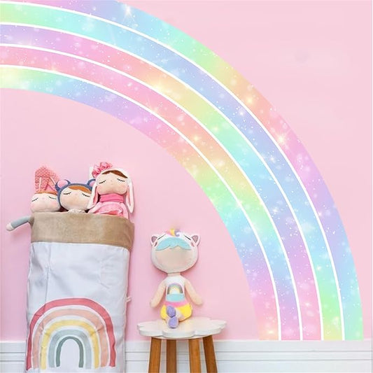 Waterproof Removable Vinyl Huge Rainbow Wall Decal Sticker for Nursery Kidsroom School Classroom Livingroom Bedroom Bathroom Decorations Art Kids Graduation Boho Cute Decals