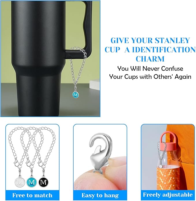 Letter Accessories for Stanley Cup,6PCS Initial Name ID Personalized Handle Personalized Handle Decor Set DIY Identification Handle Letter for Stanley Tumble (M/White/Black/Blue)