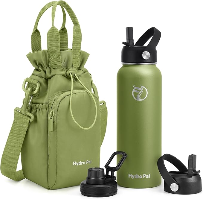 Insulated Water Bottles 40 oz with 2 Leak Proof Lids & Water Bottle Holder, Wide Mouth Sport Water Bottle with Straw, Reusable Stainless Steel Water Flask, Double Walled Vacuum Thermos