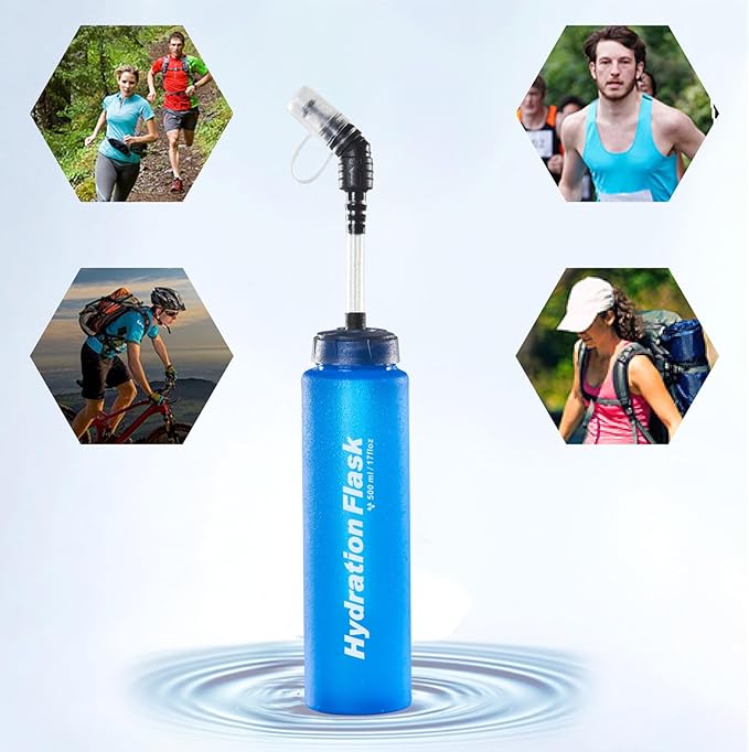Azarxis TPU Soft Flask Running Water Bottles Collapsible BPA-Free for Hydration Pack - Ideal for Running Hiking Cycling Climbing (500ml/16.9oz - 2 Pack with 2 Speed Straws)