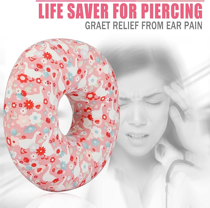 Ear Hole Piercing Pillows for Ear Pain Side Sleeping CNH Pillow Pressure Sore Pain Relief Ear Guard Lifesaver Tinnitus Support Neck Head, Pink Goose