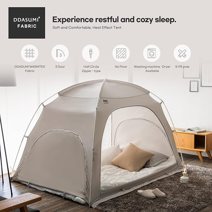 Fabric Indoor Bed Tent, Privacy Play Tent on Bed for Warm and Cozy Dream Sleep Tent, Floorless Type Tent.Cotton Feeling Tent,S-PE Pole, Washable Tents (Grey, Twin)