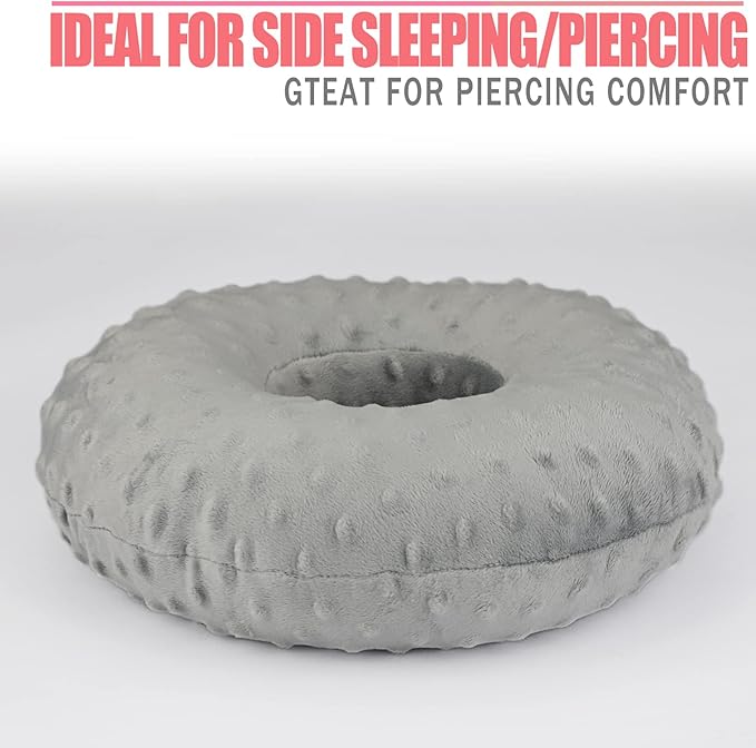 Ear Hole Piercing Pillows for Ear Pain Side Sleeping CNH Pillow Pressure Sore Pain Relief Ear Guard Protector Lifesaver Tinnitus Support Neck Head, Minky Dot Gray