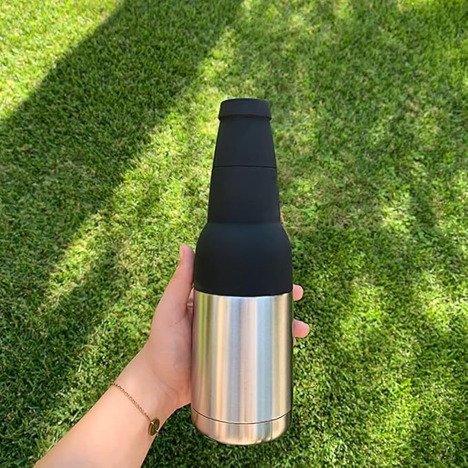 3 in 1 Beer Bottle and Can Cooler, Vacuum Insulated Double Walled Stainless Steel Cooler with Beer Opener, 12 oz Slim Can Insulator Holder (White)