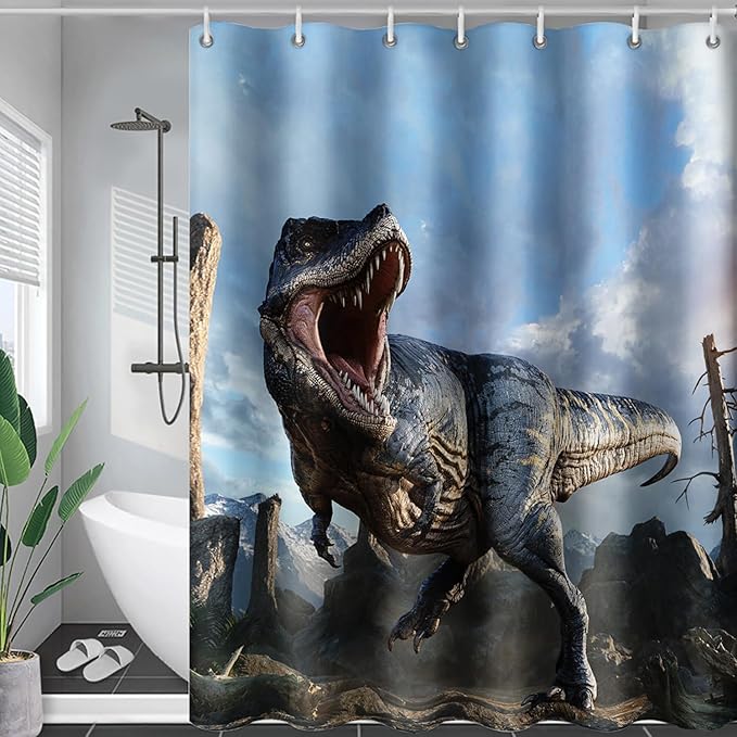 AILONEN Dinosaur Boys Shower Curtain for Bathroom Decor,Roaring Dinosaur Bath Curtain Gifts for Kids Teens,Jungle Dinosaur Polyester Waterproof with 12 Plastic Hooks 72" W*72" H