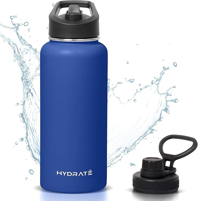 HYDRATE Insulated Stainless Steel Water Bottle - Large Reusable Flask with Leak-Proof Design and Convenient Handle - Double Vacuum Insulation for School, Work, or Adventure