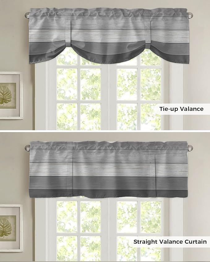 Farmhouse Blackout Tie Up Valance Curtains for Kitchen Windows, Grey Blackout Tie Up Window Toppers Balloon Shades for Living Room/Bathroom/Bedroom,1 Panel,42" X 12"