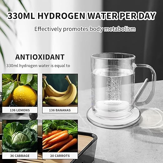 Hydrogen Water Cup, Portable Hydrogen Water Ionizer Machine Hydrogen Water Generator with New PEM and SPE Technology Hydrogen Rich Water Bottle Glass Health Cup Balanced PH Water Ionizer