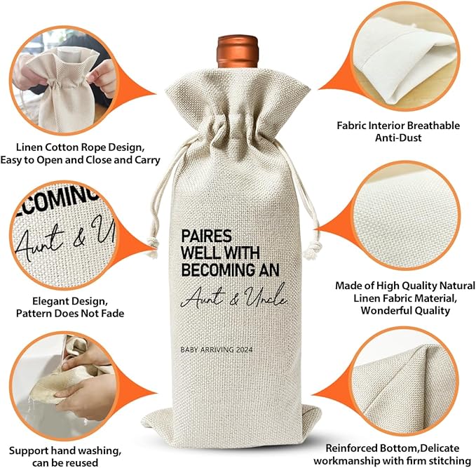 Promoted to New Auntie or New Uncle Gift, Baby Announcement Gift for New Aunt Wine Bag, Auntie Uncle to Be Gift, Becoming an Uncle Auntie, Baby Shower Decor or Baby Party Favor, Burlap Bag