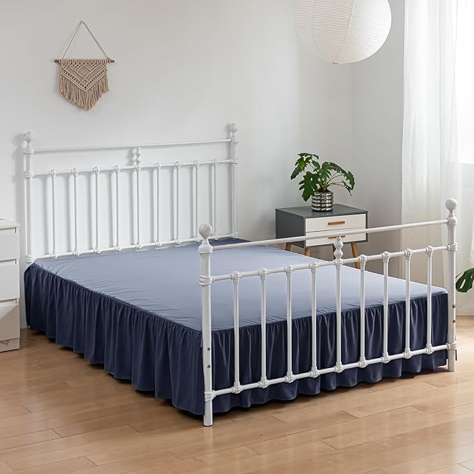 Bed Skirt Full Size Ruffled Bed Skirt with Split Corners, 18 Inch Drop Dust Ruffle Bed Skirt with Platform, Blue (Full - 18" Drop)