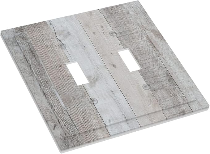 Rustic Grey Wood Shiplap Double Toggle Light Switch Cover Decorative Vintage Country 2 Gang Wall Plate Electrical Faceplate Switchplate for Farmhouse Bathroom Bedroom Livingroom Kitchen Decor