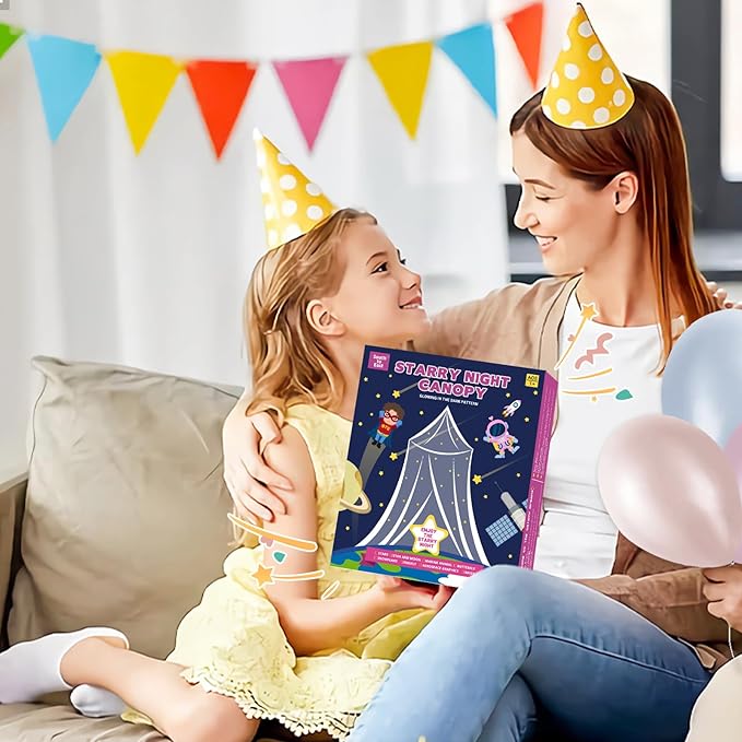 South to East Bed Canopy for Children with Glowing Marine Life, Blue Bed Curtains for Kids Bed & Toddler Bed, Twin, Full & Queen Bed, Mosquito Net Canopy for Boys Bedroom