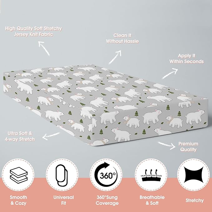 ACRABROS Crib Sheets for Girl Boy: Stretchy Baby Fitted Crib Mattress Sheets Sets 2 Pack Standard Size Ultra Soft Neutral, Elephants&Polar Bears