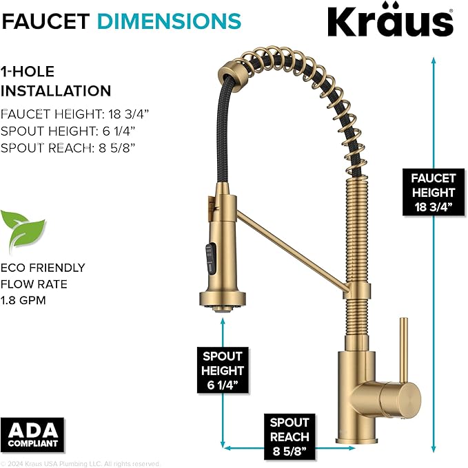 KRAUS Bolden Commercial Style Pull-Down Single Handle 18-Inch Kitchen Faucet in Brushed Brass, KPF-1610BB