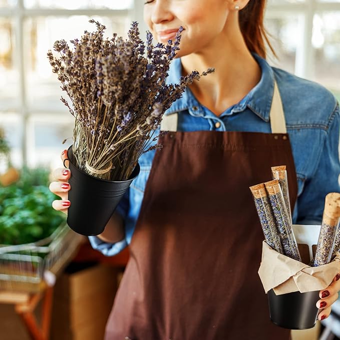 Sadnyy 12 Pack Metal Buckets with Handle, Galvanized Bucket 4.5 x 5 Inch Basket Bucket for Kids, Kids Party Supplies, Crafts for Christmas Halloween Christmas Candy Bars Vase Crafts(Black)