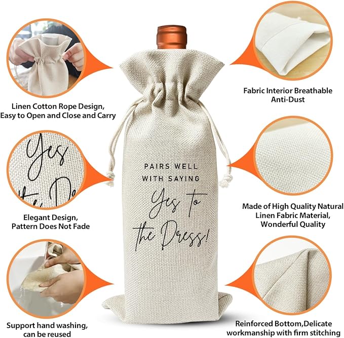 Wedding Or Engagement Gift Wine Bag For Couple Bride Groom Her Him Women, Wedding Or Engagement Party Supplies Favors, New Bride Gift Idea, Newlywed Bride Gift, Cotton Linen Wine Bag, Proposal Gift
