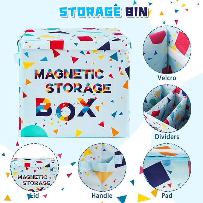 Magnetic Tiles Toy Organizer Box, Magnetic Tiles Toy Carry Case with Dividers, Playroom Organizer Travel Storage Organizer Bin, Magnetic holder Foldable Storage Cubes Bins and Lid