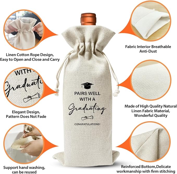 Graduation Gift Wine Bag For Student, Pairs Well With Graduating, Graduation Wine Bag Gift For Daughter Son, Graduation Party Supply Favors Decor, Wine Champagne Gift Bag With Drawstring