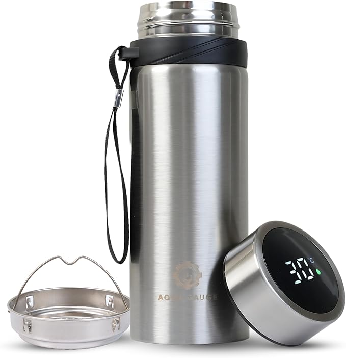Stainless Steel Thermal Bottle, 600 mL, Digital Temperature Display, 4 Colors (Silver)