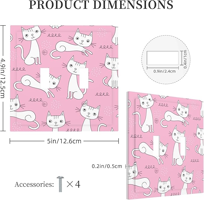 Cartoon Cute Cat Double Toggle Light Switch Covers 2 Gang Wall Plate Dual Decorative Switchplate Electrical Faceplate for Bathroom Country Kitchen Bedroom Decor, 4.9" x 5"