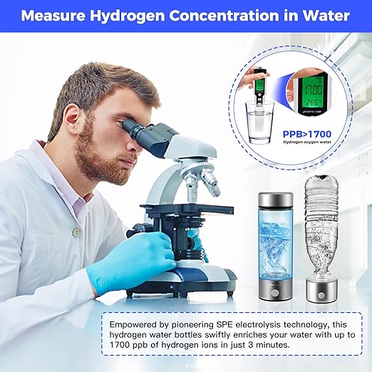 Hydrogen Water Bottle, Hydrogen Water Bottle Generator with SPE Technology Water Ionizer, Hydrogen Water Machine Improve Water in 3 Minutes for Home, Office, Travel, Exercise, TypeC