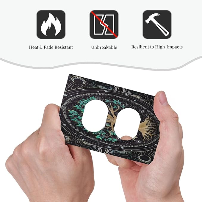 Tree of Life 1 Gang Outlet Plate Covers Decorative Single Duplex Wall Plate Hippie Sun Moon Star Electrical Receptacle Light Switch Cover Art Faceplate Switchplate for Bathroom Living Room Decor