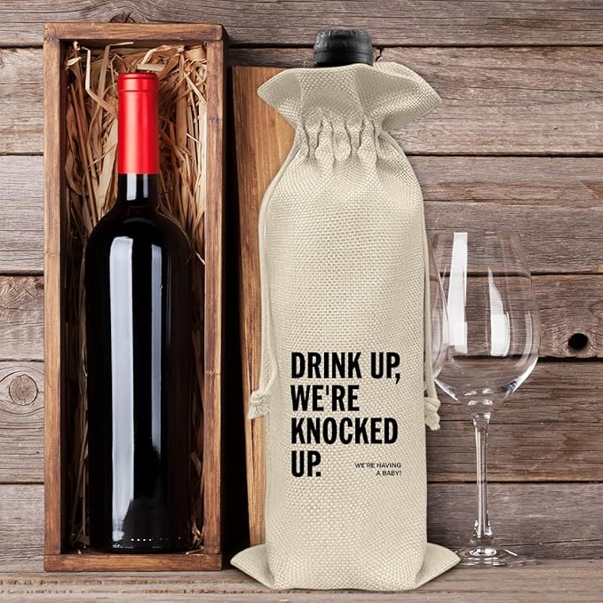 Funny Pregnancy Announcement Wine Bag, Baby Announcements Gifts for New Grandparents Aunt Uncle Friends, Pregnant Reveal Wine Gift Bag