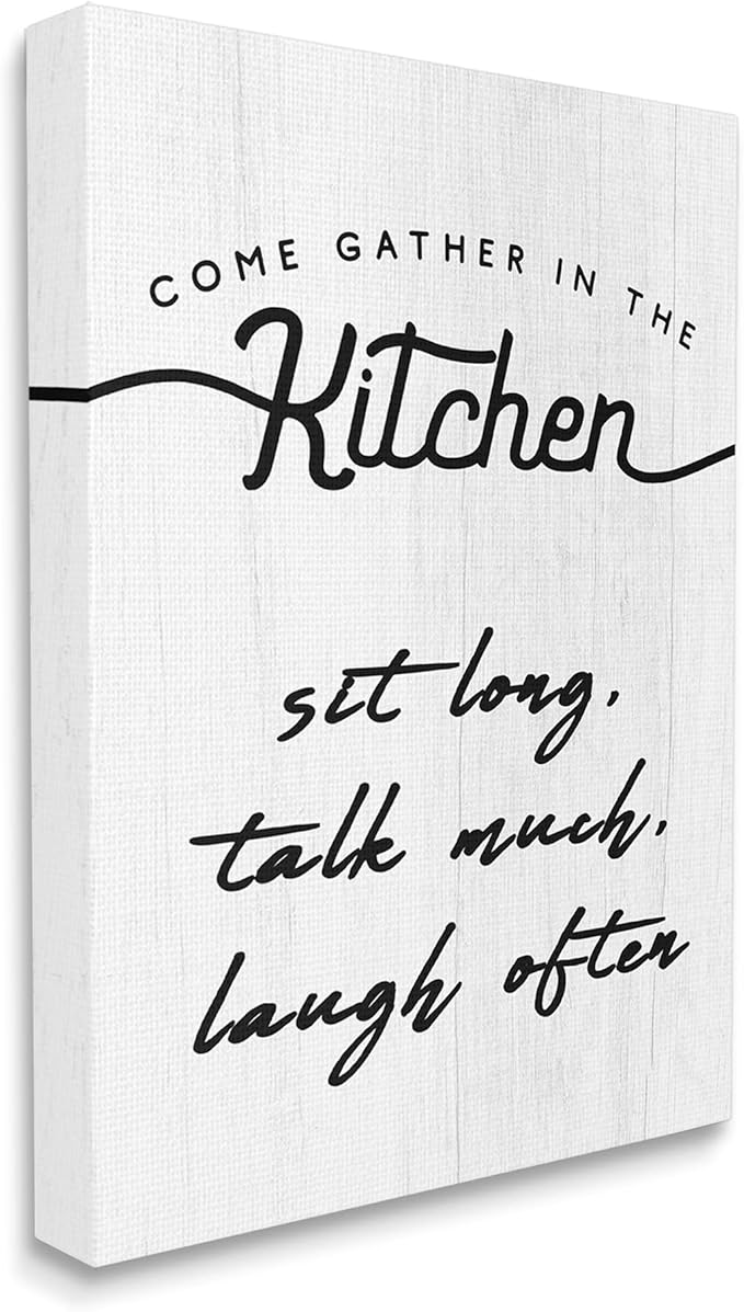 Stupell Industries Kitchen Gathering Sign Minimal Sit Talk Laugh Phrase, Designed by Daphne Polselli Canvas Wall Art, 24 x 30, Off- White