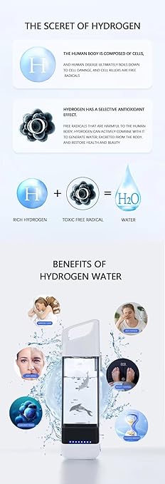 Joroki Home & Care Hydrogen Water Bottle Portable Rechargeable Hydrogen Generator (White)