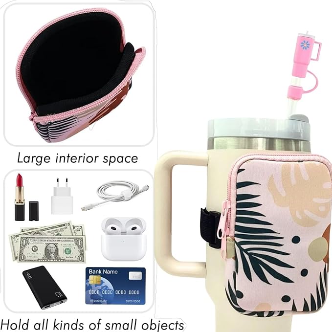 Water Bottle Pouch for Stanley Quencher 40Oz with Straw Covers, Compatible with Stanley,Straw Cover for Stanley,Tumbler Accessories Workout, Pink