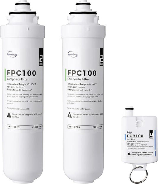 iSpring F3RCD100 1-Year Replacement Filter Pack for RCD100 RO System Countertop, Includes FPC100 x2, FCB100 x1, 3 Pieces