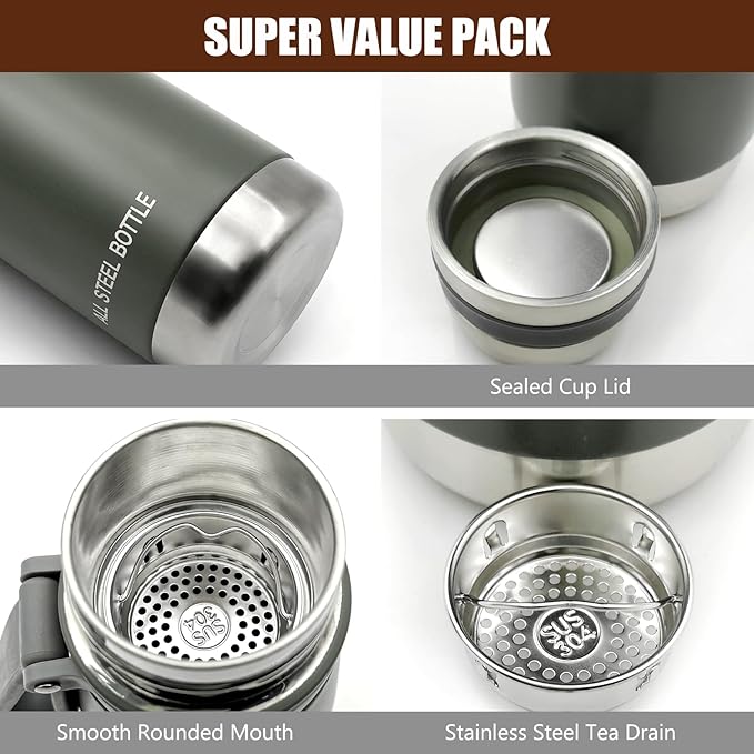 22oz Thermos for Hot and Cold Drinks, Coffee Thermos Water Bottle, Wide Mouth Thermal Cups- Leakproof Stainless Steel Insulated Thermos - Commute, Travel, and Picnic Friendly