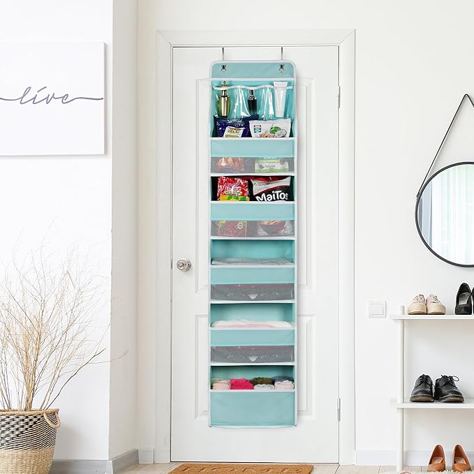 Univivi Door Hanging Organizer Nursery Door Hanging Storage Closet with 5 Large Pockets and 3 Small PVC Pockets Over Door Organizer for Cosmetics, Toys and Sundries (Blue)