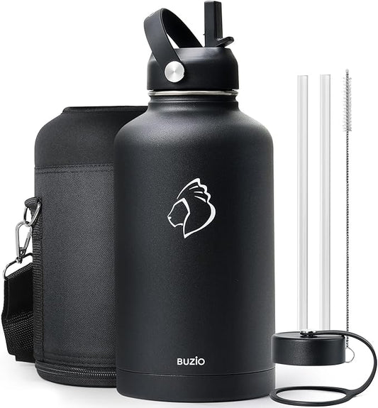 BUZIO Vacuum Insulated Stainless Steel Water Bottle 64oz (Cold for 48 Hrs/Hot for 24 Hrs) BPA Free Double Wall Travel Mug/Flask for Outdoor Sports Hiking, Cycling, Camping, Running