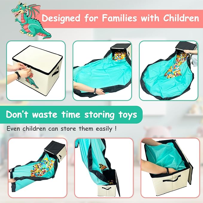 homyfort Toy Storage Organizer & Play Mat - Large Toy Storage Box Basket Bin for Kids Boys Girls Building Bricks/Blocks, Nursery, Playroom (Beige)