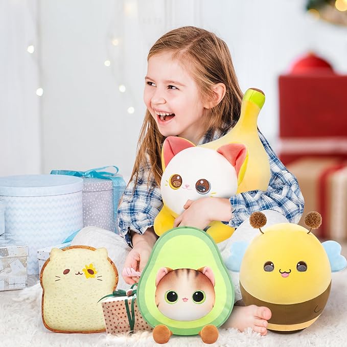 Stuffed Animal Plushie Toy, Cute Big Eyes Cat Plush Stuffed Pillow, Banana Cat with Heterochromatic Eyes Stuffed Animals Pillow, Birthday Stuffed Toy for Kids & Adults