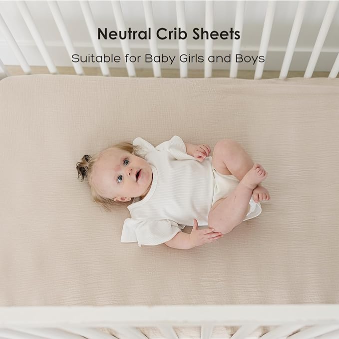 Muslin Crib Sheets for Baby Girls and Boys, Neutral Fitted Baby Bed Sheets for Standard Crib & Toddler Mattress - Soft and Breathable - 52"x28" (Pink & Ivory)