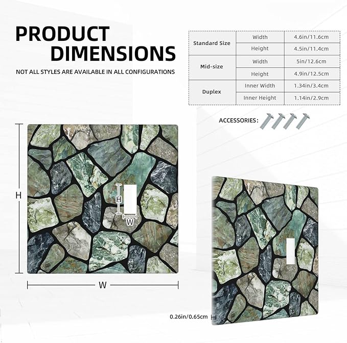 Green Stone Texture Combo Single Blank 1 Single Toggle Light Switch Wall Plate Cover Decorative 2-Gang for Electrical Room Bathroom Bedroom Home Kitchen One Receptacle 4.5" x 4.6"