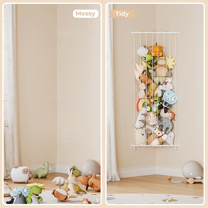 GRANNY SAYS Stuffed Animal Storage, Corner Stuffed Animal Holder for Toy Storage, Large Adjustable Length Stuff Animal Organizer, Kids Toy Shelf Organizer for Bedroom Nursery Playroom, Grey