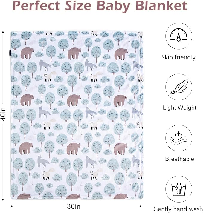 Baby Blanket for Boys Girls Super Soft Blanket,Fluffy Warm Lightweight Baby Receiving Blankets,Double Layer with Dotted Backing for Toddler Nursery (Bear, 30 * 40inch)