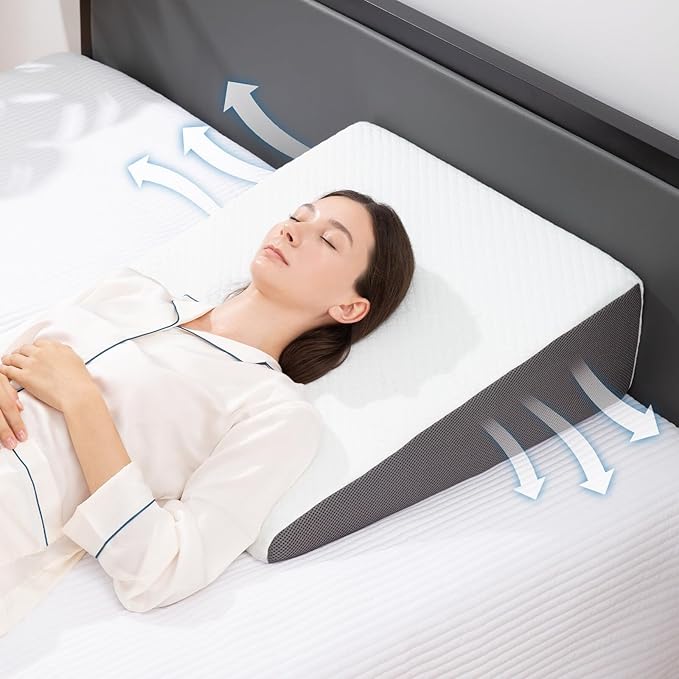 Bed Wedge Pillow for sleeping & Acid Reflux,7.5'' Memory Foam Triangle Wedge Pillow For Back Pain Relief, Leg, Neck Pain, Snoring, Bed Wedge Pillow Post Surger, Breathable Washable Pillowcase