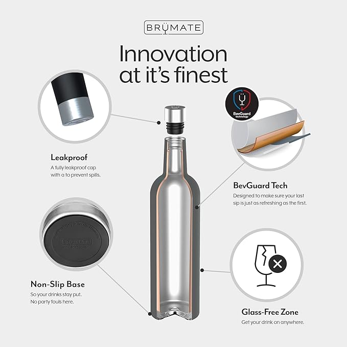 BrüMate Winesulator 25 Oz Triple-Walled Insulated Wine Canteen Made Of Stainless Steel, 24-hour Temperature Retention, Shatterproof, Comes With Matching Silicone Funnel (Navy Blue)