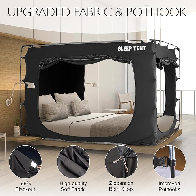 Bed Tent Canopy Queen Size for Adult and Kids Portable Dream Tent Indoor Sleeping Tents 98% Blackout,Breathable Privacy Space on Bed with Three Doors (Mattress Not Included)