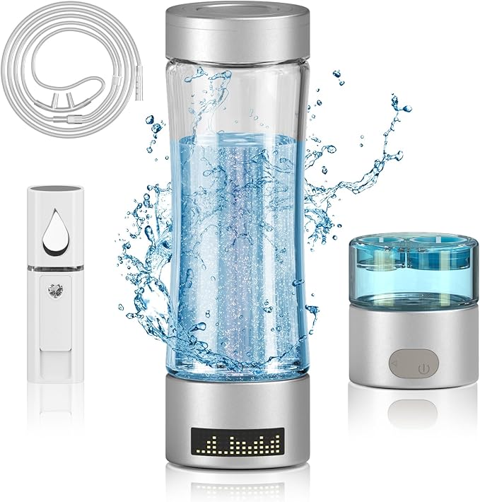 Hydrogen Water Bottle Generator, SPE/PEM Technology Hydrogen-Rich Water Bottle Hydrogen Concentration(+2800ppb), Portable Rechargeable Glass Hydrogen Water Ionizer Machine Gifts for Women&Men
