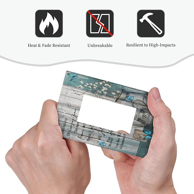 Vintage Teal Butterfly Inspirational Quotes Wood Plank 1 Gang Rocker Light Switch Covers Single Decora Outlet Wall Plate Decorative Switchplate Faceplate GFCI for Farmhouse Country Bedroom Decor