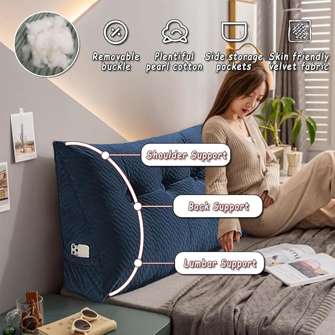 Gradient Velvet Triangular Wedge Pillow, Removable Cover Headboard Pillow for Daybed, Backrest Positioning Support Pillow Cushion Resting Reading Relaxing (Grey, King(76 * 20 * 8in))