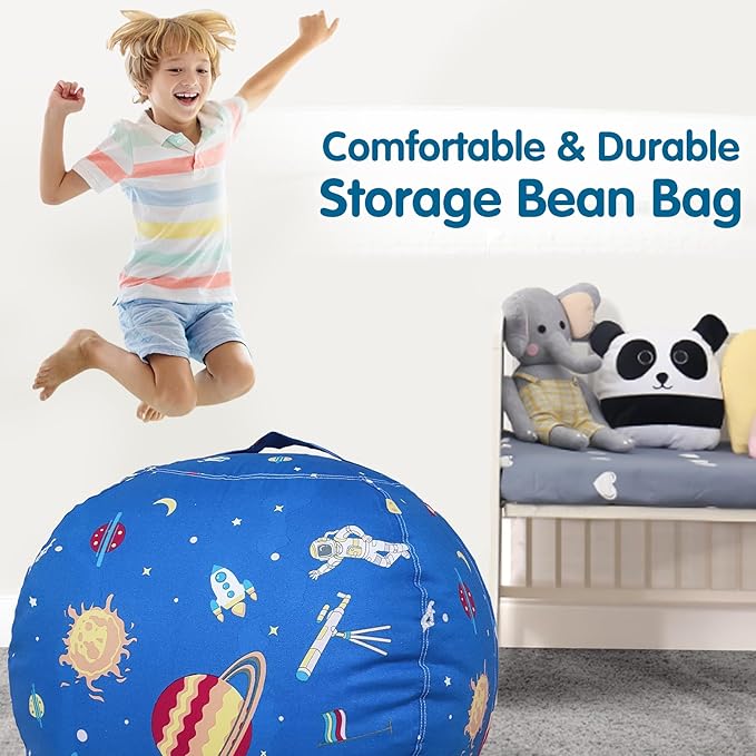 Lukeight Stuffed Animal Storage Bean Bag Chair Cover for Kids, Zipper Beanbag Chair Cover for Organizing Toddler and Kids' Rooms Plush Toys (Outer Space, X-Large)