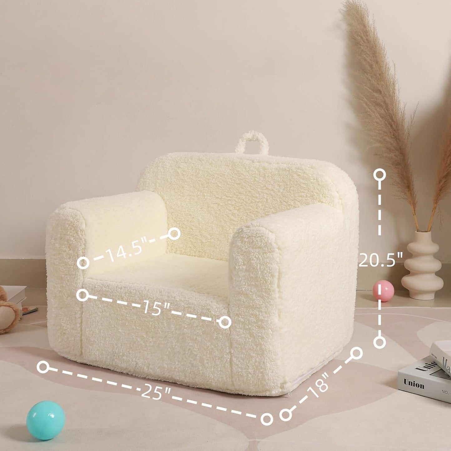 Kids Snuggly-Soft Sherpa Chair, Cuddly Toddler Foam Chair for Boys and Girls, Cream