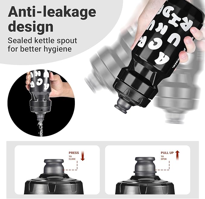 Bike Water Bottle 21oz Bicycle Water Bottle for 5hrs Insulation Sports Squeeze Water Bottle with Leakproof DesignFits Most Bike Cages (Black 21)